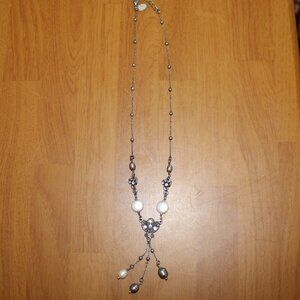 Lia Sophia Midsummer Night Y Drop Necklace with FW Pearls Cut Crystals 16" Chain